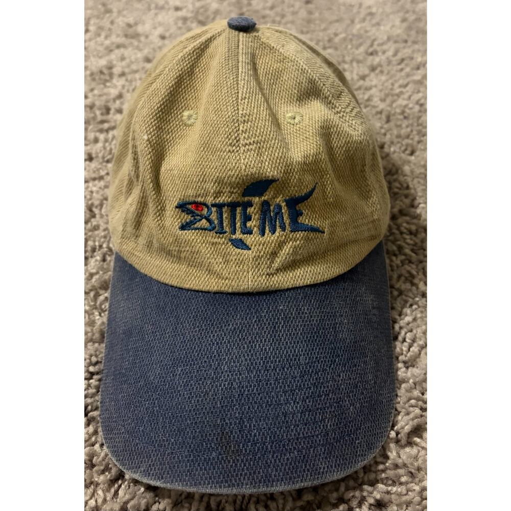 Bite Me San Sun Sport Hat Men's Brown Blue Embroidered Sports Baseball Cap